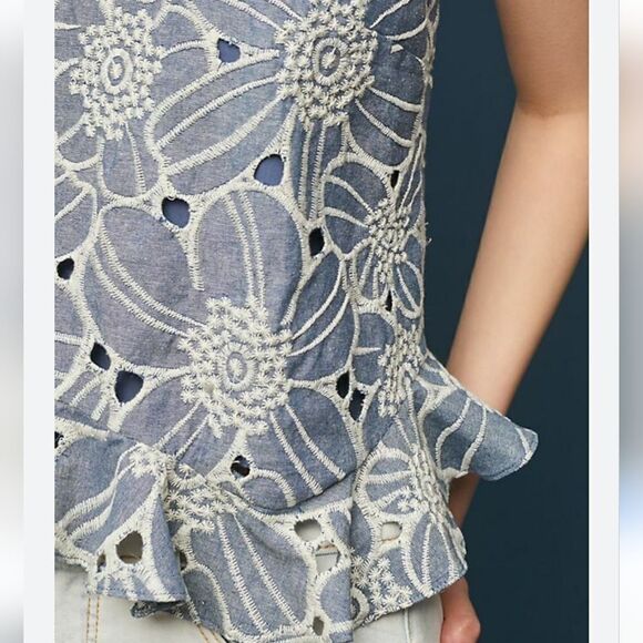 NWOT ANTHROPOLOGIE PASTORAL SWING TOP  Chambray Sleeveless SUNDAY IN BROOKLYN XS - Picture 2 of 11